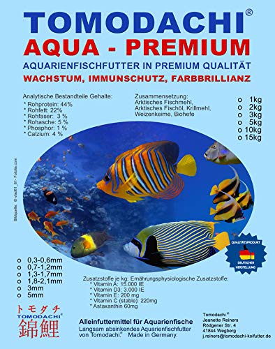 Tomodachi Aquarienfischfutter, Zierfischfutter, Malawi, Diskus, Neon, Guppy mit Astax Farbschutz und Immunschutz, Aquarienfutter 0,7-1,2 mm 1kg von Tomodachi