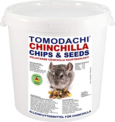 Tomodachi Chinchillafutter, wenig Pellets, viel Gemüse, Komplettnahrung für Chinchilla, leckere, artgerechte, ausgewogene Futtermischung für Chinchilla, Chinchillafutter, Chinchillanahrung 1kg Eimer von Tomodachi