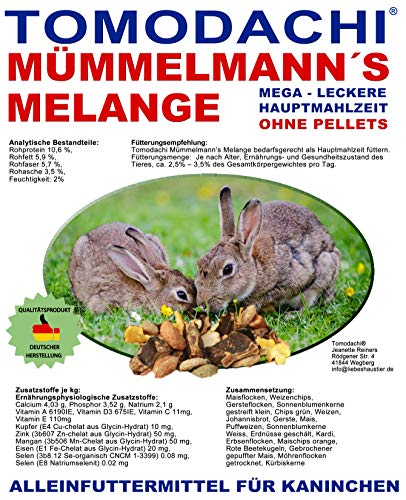 Tomodachi Kaninchenfutter ohne Pellets Müsli für Hasen viel Gemüse Möhrenflocken Erbsenflocken Nüsse Getreide Kräuter Alleinfutter Kaninchen 10kg von Tomodachi