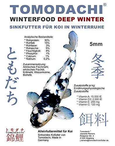 Tomodachi Koifutter, Winterfutter Koi, Sinkfutter für Koi in Winterruhe, schnell absinkendes Koifutter, kräfteschonend für Koi, energiereich und hochverdaulich, Winterfutter Deep Winter 5kg 5mm von Tomodachi