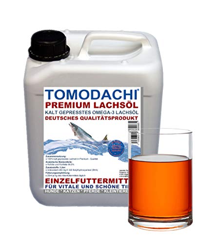 Tomodachi Lachsöl für Hunde Barf Zusatz Hund kalt gepresstes Lachsöl Naturprodukt mit essentiellen Fettsäuren Omega 3 Lachsöl Fischöl für Hunde 5L von Tomodachi