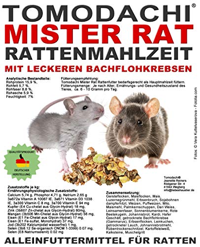 Tomodachi Rattenfutter, Rattennahrung, Alleinfutter, Hauptfutter Ratte, mit tierischen Proteinen (Bachflohkrebse), leckerem Gemüse, Körnern und Saaten, Mister Rat Rattenmahlzeit 10 kg Sack von Tomodachi