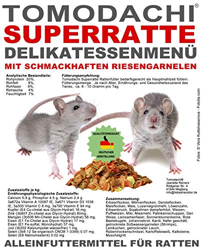 Tomodachi Rattenfutter mit tierischen Eiweißen, Rattennahrung mit Shrimps, Komplettmenü, wenig Pellets, viel Gemüse, Möhrenflocken, Erbsenflocken, Nüsse, Kerne Superratte Rattenmenü 5kg Sack von Tomodachi