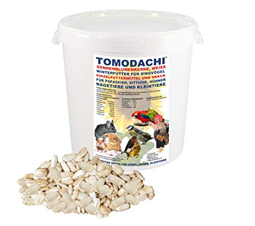 Tomodachi Sonnenblumenkerne Vogelfutter, Kraftfutter für Vögel, Winterfutter Wildvögel, Energiefutter Singvögel, Vogeldelikatesse, Wildvogelsnack, Sonnenblumenkerne weiß, 2kg Eimer von Tomodachi