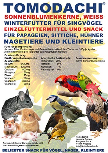 Tomodachi Sonnenblumenkerne Vogelfutter, Vogelsnack, Winterfutter für Wildvögel, Kraftfutter, Energiefutter Singvögel, Vogeldelikatesse, Wildvogelsnack, weiße Sonnenblumenkerne, 10kg Sack von Tomodachi
