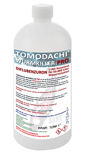 Tomodachi Wurmmittel Diflubenzuron Antiwurm Mittel Koiteich Gartenteich Wurmkiller gegen Würmer Karpfenläuse Fischegel Entwicklungshemmer 1L Konzentrat für eine Teichbehandlung von 50.000L von Tomodachi