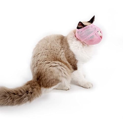 Tomotato Katzenmundmundgeräte für die Pflege Einer verstellbaren, atmungsaktiven Mesh -Katze -Mundabdeckung für Katzen Kätzchen Katze Pflegezubehör (Rosa) von Tomotato