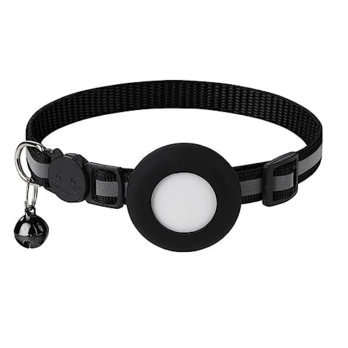 Reflektierender Katzenkragen mit Bell Nylon Sicherheitsschnuckle GPS PET -Verfolgungspositionierungskragen für Lufttag Halter Katzen kleine Tiere (Schwarz) von Tomotato