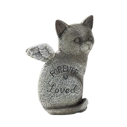 Tomotato Cat Dog Memorial Statue für Immer geliebte Figur mit Flügeln Garten Grab Marker für Verlust von Pet Sympathy handgefertigtes Haustier Gedenkstein (Katze) von Tomotato
