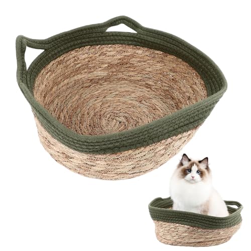 Tomotato Strohkatzennest, Handgewebtes Atmungsaktives, Weiches Katzenbett Runde Kratzfeste Strohhaln Nest für Katzen, Welpen und Kaninchen (M) von Tomotato