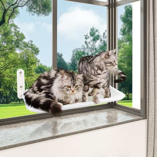 TomteNisse Katzen-Fenster-Hängematte, faltbare Katzen-Fenster-Hängematte mit 4 starken Saugnäpfen, schnurlose Katzen-Sitzstange, massiver Metallrahmen und weicher Bezug, Katzenhängematte für Fenster von TomteNisse