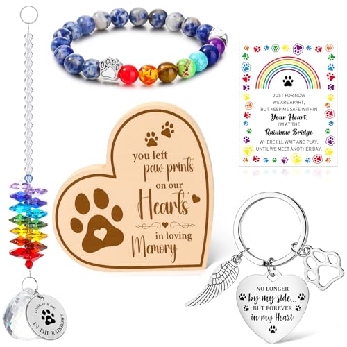 Tondiamo Gedenkgeschenk für Hunde und Katzen, Herzform, Regenbogen-Design, Gedenkgeschenk, Gedenkkarte für den Verlust von Hund, Katze, Gedenkgeschenk, Gedenkkarte für Haustiere, Gedenkkarte, 5 von Tondiamo