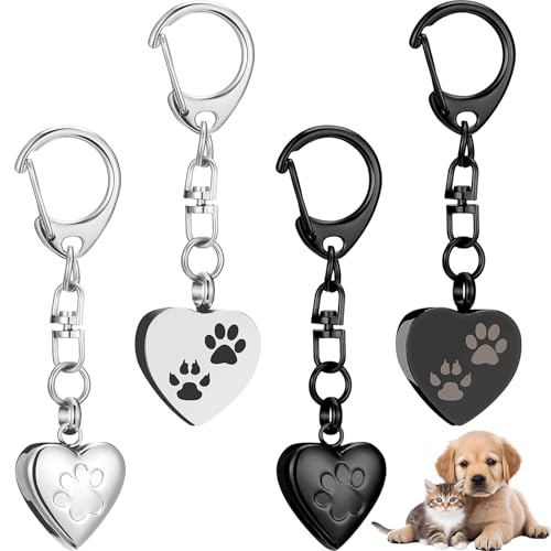 Tondiamo Haustier-Urnen-Schlüsselanhänger für Hundeasche, herzförmiger Schlüsselanhänger, Edelstahl, Haustier-Asche, Andenken, Pfotenabdruck, Gedenkurne für Katzen, Welpen, Trauerverlust von Tondiamo