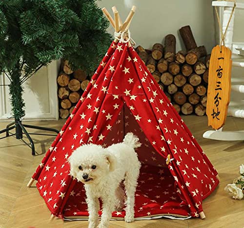 Haustier-Tipi-Zelt für Hunde und Katzen, 43 x 43 x 53 cm, tragbares Zelt, Hundehaus mit dickem Kissen, Katzenspielhaus, waschbar für Welpen, Katzen, Kaninchen von TongHa