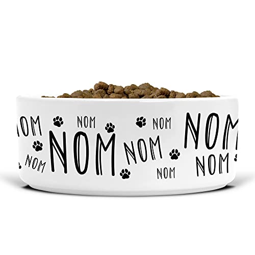 Funny Keramik Hundenapf – Futternapf – Futternapf und Wassernapf – groß – Nom Nom Nom – 175 mm Durchmesser – Geschenk für Hundebesitzer – DB13 von Tongue in Peach