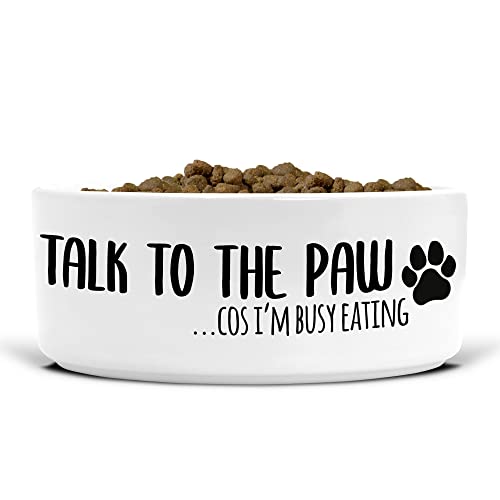 Funny Keramik Hundenapf - Futternapf - Futternapf - Wassernapf - Talk To The Paw Cos I'm Busy Eating - 175 mm Durchmesser - Hundebesitzer - DB1 von Tongue in Peach