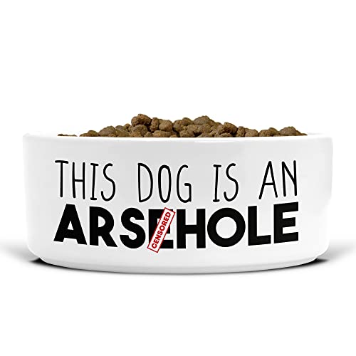 Lustiger Keramik-Hundenapf – Futternapf – Futter- und Wassernapf – groß – This Dog is An Ars*Hole – 175 mm Durchmesser – Geschenk für Hundebesitzer – DB20 von Tongue in Peach