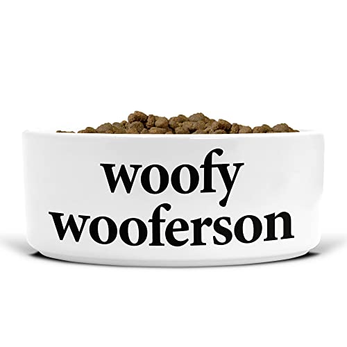 Funny Keramik Hundenapf – Futternapf – Futternapf und Wassernapf – Groß – Woofy Wooferson – 175 mm Durchmesser – Mama Papa Hundebesitzer – DB39 von Tongue in Peach