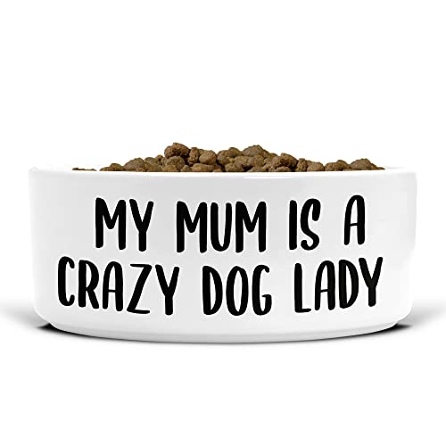 Lustiger Keramik-Hundenapf – Futternapf – Futternapf und Wassernapf – groß – My Mum is A Crazy Dog Lady – 175 mm Durchmesser – Mama Papa Hundebesitzer – DB34 von Tongue in Peach
