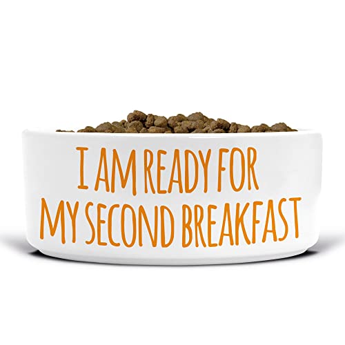 Lustiger Keramik-Hundenapf – Futternapf – Futternapf und Wassernapf – groß – I Am Ready for My Second Breakfast – 175 mm Durchmesser – Haustierbesitzer – DB65 von Tongue in Peach
