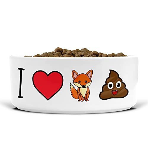 Lustiger Keramik-Hundenapf – Futternapf – Futter- und Wassernapf – groß – I Heart Fox Poop – 175 mm Durchmesser – Geschenk für Hundebesitzer – DB10 von Tongue in Peach