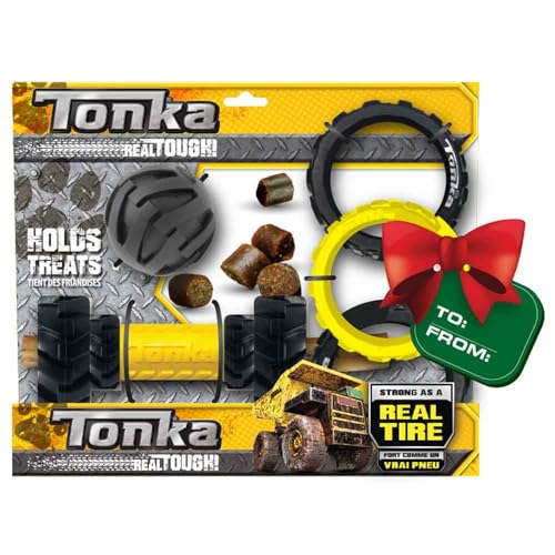 Tonka DREI Hundespielzeug-Geschenk-Set – 7,6 cm Mega-Lauffläche, 17,8 cm Achsenprofil mit Futterspender und 26,7 cm Gummi-Flex-Lauffläche, 3-Ring-Ziehen, Gelb/Schwarz Tonka DREI Hundespielzeug-Geschenk-Set – 7,6 cm Mega-Lauffläche, 17,8 cm Achsenprofil mit Futterspender und 26,7 cm Gummi-Flex-Lauffläche, 3-Ring-Ziehen, Gelb/Schwarz von Tonka