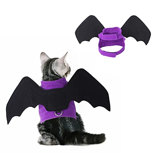 Katzen Welpen Hunde Kostüm Cosplay Kleidung Kostüm Schwarz Fledermaus Flügel Halloween Party Für Haustier Dekoration Kleidung Hundemantel Für Englische Bulldoggen (L, Lila) von Tonsee Accessoire