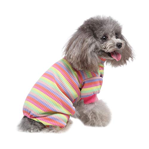 Tonsee Accessoire Hundebekleidung Heimtierkleidung gestreifte Pyjamas mit hohem Kragen und vierbeinige Kleidung Hundepullover Rückenlänge 40 cm (Pink, M) von Tonsee Accessoire