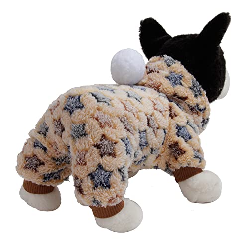 Tonsee Accessoire Rollkragen Pullover Hunde-Kleidung, 4 Beinabnutzungsknöpfe, Regenbogen-Stern, Punkt, Bedruckt, warme Winter-Oberbekleidung mit Kapuze Hundejacke Windhund (Beige, XS) von Tonsee Accessoire