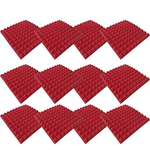 Tonsee 12 Akkustik Platten Akustikschaumstoff Fliesen Dämmung Wanddeko Pyramiden Noppenschaumstoff Breitbandabsorber Decke Foam Feuerhemmend 30x30x2.5cm Blau Schwarz Rot (Rot) von Tonsee Haushalt & Wohnen