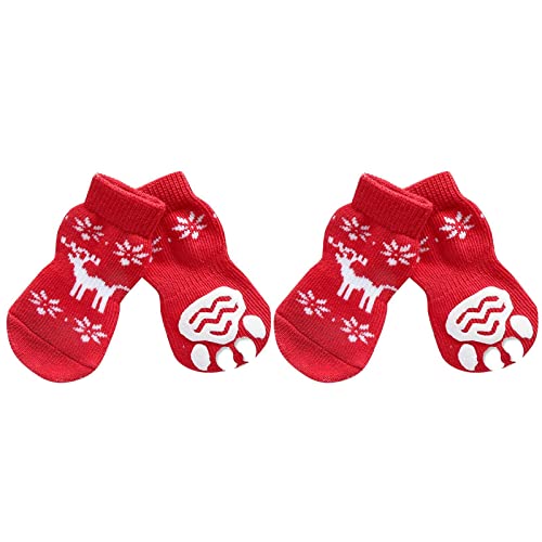 Tonsee Anti Rutsch Socken Weihnachten,Hundesocken für Hunde und Katzen Innenbereich,4 PCS Pfoten-Schutz und Traktion Dank Silikon-Gel Prevent Licking (L, C) von Tonsee Haustier