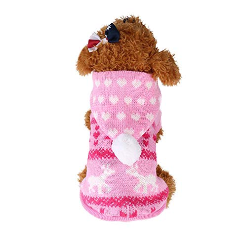 TONSEE Weihnachten Haustier Hund Hoodie Strick Pullover Pink Deer Pattern Kleine Pet Warm Kostüm (XL, Pink) von TONSEE