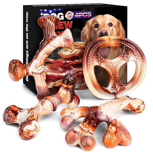 TonyEst Hunde-Kauspielzeug für aggressive Kauer, unzerstörbares Hundespielzeug für große, mittelgroße und kleine Rassen, langlebiges Hundekauspielzeug mit Speckgeschmack, robuste Nylon-Hundeknochen von TonyEst