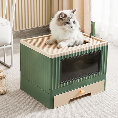 Geschlossene Katzentoilette, Große, Langlebige, Faltbare Katzentoilette, Katzentoilette mit Schubladeneingang von Oben, Katzentoilette (Green) von Tonysa