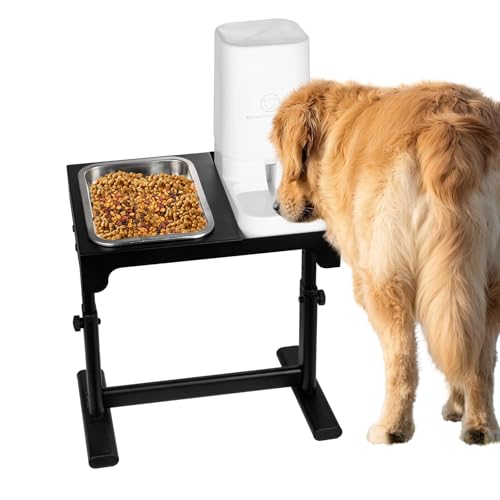 Erhöhte Hundenäpfe mit Wasserspender und 304 Edelstahlnapf, verstellbar auf 6 Höhen, 7 cm bis 37,1 cm, erhöhte Hundefutterschalen für kleine, mittelgroße und große Hunde, geneigter Winkel von TooCust