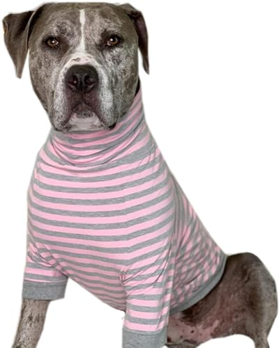 Tooth & Honey Big Dog/gestreiftes Shirt/Pullover/vollständige Bauchbedeckung/für große Hunde/Pitbull-Shirt/Rosa und Grau (XXL) von Tooth & Honey