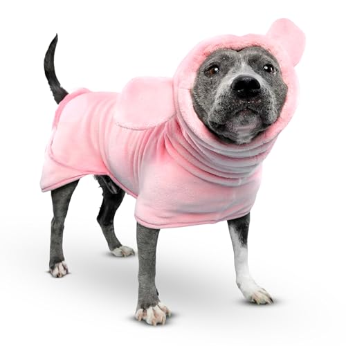 Tooth & Honey Hundemantel, gemütlicher Hunde-Bademantel für Pitbulls und große Rassen, ultraweich, saugfähig, verstellbare Passform, ideal für nach dem Baden oder Faulenzen (Schwein groß) von Tooth & Honey