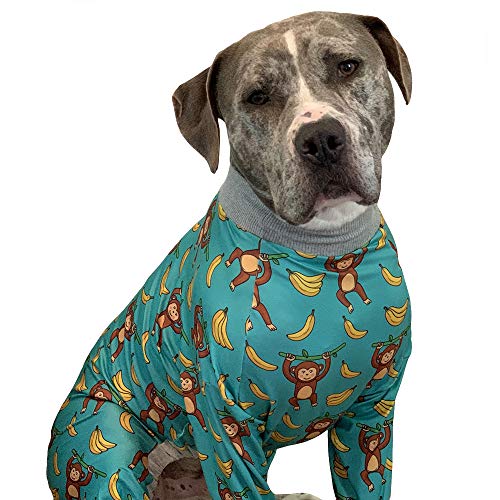 Zahn und Honig Pitbull Pyjama/Monkey Banana Print Hund Onesie Jumpsuit Full Coverage Leichter Pullover Hund Pjs von Tooth & Honey