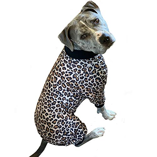 Zahn und Honig Pitbull Schlafanzug, Leopardenmuster, für große Hunde, leichter Pullover, Einteiler, vollständige Abdeckung von Tooth & Honey
