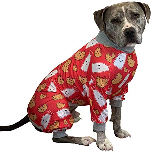 Zahn und Honig Pitbull Schlafanzug, roter Milch- und Keksdruck, Einteiler, leichter Pullover, Schlafanzug, vollständige Abdeckung für Hunde von Tooth & Honey