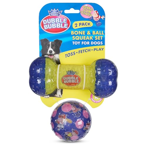 Double Bubble™ Squeaky Ball & Bone Set - 2-Pack Durable Dental Toys for Dogs - Classic Tootsie Fun! von Tootsie Roll