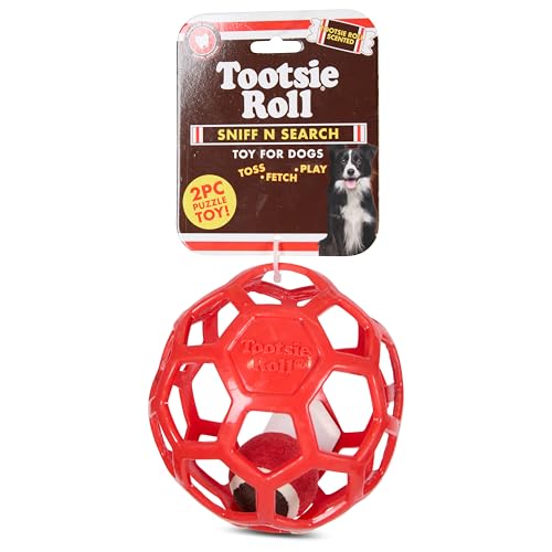 Tootsie Roll Sniff n' Seek Quietschball Hundespielzeug – Kauball mit Bonbonduft für Hunde – interaktives Duft- und Klangbereicherungsspielzeug, Junior-Mints, Double Bubble & Dots Designs von Tootsie Roll
