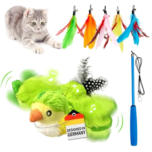 Toozey 3-in-1 Katzenspielzeug Vogel Set Enthält 1 Elektrisch Vogel, 5 Federn und 1 Katzenangel, Intelligenz Interaktives Spielzeug mit Katzenminze, Katzenspielzeug Elbstbeschäftigung, USB aufladbar von Toozey