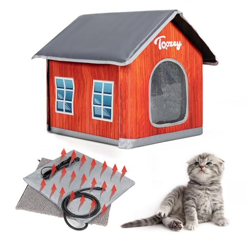 Toozey Beheiztes Katzenhaus für den Winter, Innen- und Außenbereich, bietet sicheres Katzenhaus im Freien für Katzen oder kleine Hunde, einfach zu montieren von Toozey