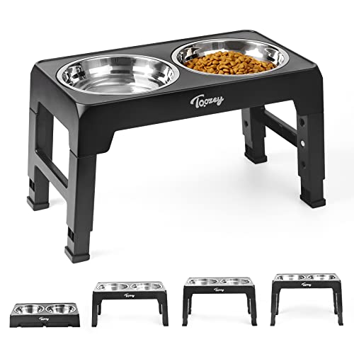 Toozey Hundenapf Hundenapf höhenverstellbar, Hunde Futterstation mit 2X 1200ml Edelstahlnäpfen, Hundenapf für mittlere & große Hunde，4 Höhenverstellbar Futternapf, Schwarz von Toozey