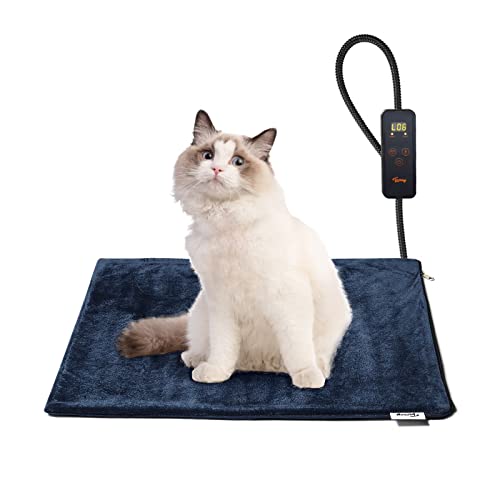 Toozey Katzen & Hund Heizmatte Innen 45 * 40cm, Timing & Temperatur Einstellbar Sicher Elektrisch Haustier Heizdecke, Weicher Wärmedecke für Neugeborene/Klein/Altere Katze und Hund, Blau - S von Toozey