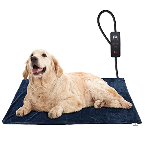 Toozey Katzen & Hund Heizmatte Innen 70 * 40cm, Timing & Temperatur Einstellbar Sicher Elektrisch Haustier Heizdecke, Weicher Wärmedecke für Neugeborene/Klein/Altere Katze und Hund, Blau - L von Toozey