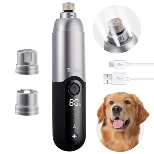 Toozey Krallenschleifer für hunde, Krallenschere mit 4 LED, Super Leise (40 dB), 3 Geschwindigkeiten, Lange Akkulaufzeit von 7,5 Stunden, USB Wiederaufladbar Krallenschneider für Katzen von Toozey