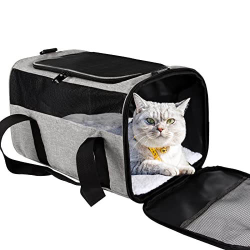 Top tasta Katzentragetasche, Haustier-Tragetasche für kleine, mittelgroße Katzen, Hunde, Welpen bis zu 9 kg, faltbare Reise-Welpen-Tragetasche (Medium, Grau und Schwarz) von Top tasta