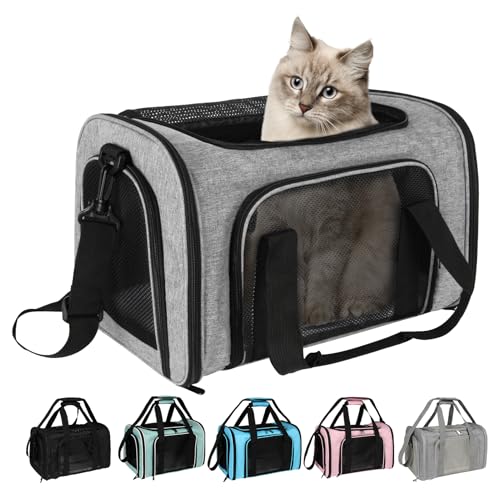 Tragetasche für Katzen und Hunde, weiche Seiten, zusammenklappbar, für kleine und mittelgroße Tiere, Katzen, Kätzchen, Welpen bis zu 9 kg, von Fluggesellschaften zugelassene Tragetasche, offen und 4 Tragetasche für Katzen und Hunde, weiche Seiten, zusammenklappbar, für kleine und mittelgroße Tiere, Katzen, Kätzchen, Welpen bis zu 9 kg, von Fluggesellschaften zugelassene Tragetasche, offen und 4 von Top tasta